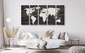 Παγκόσμιος χάρτης 5 μερών σε ξύλο - 100x50