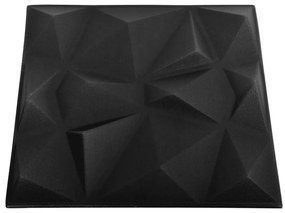 vidaXL Πάνελ Τοίχου 3D 48 τεμ. Μαύρο Διαμαντιού 50 x 50 εκ. 12 μ²