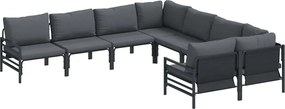 vidaXL Σετ Καναπέ Κήπου με μαξιλάρι 8 pcs Μαύρο Ατσάλι
