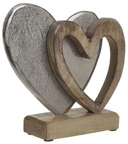 Διακοσμητική Καρδιά 3-70-985-0029 Silver-Natural 21x5x18cm Inart Μέταλλο,Ξύλο