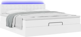 vidaXL Οθωμανικό κρεβάτι με στρώματα &amp; LEDs Καθαρό λευκό Faux Leather