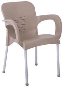 LARA-II Πολυθρόνα Dining Στοιβαζόμενη, ALU Silver, PP Tortora