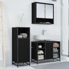vidaXL Σετ Επίπλων Μπάνιου με ράφι 3 pcs Μαύρη Οξυά Επεξεργασμένο ξύλο