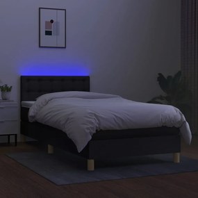 vidaXL Κρεβάτι Boxspring με Στρώμα &amp; LED Μαύρο 80x200 εκ. Υφασμάτινο