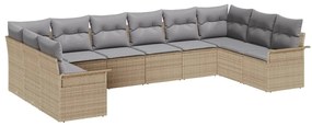 vidaXL Σετ Καναπέ Κήπου με μαξιλάρι 10 pcs Μπεζ Πολυ ράταν