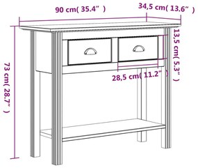 Τραπέζι Κονσόλα BODO Λευκό 90x34,5x73 εκ. Μασίφ Ξύλο Πεύκου - Λευκό