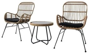 Artekko Σετ/3 πλαστ. rattan 2 καρέκλες με μαξιλάρι (56x57x87)cm και τραπεζάκι με τζάμι (45x45x44)cm