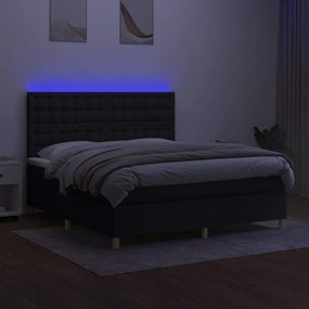 vidaXL Κρεβάτι Boxspring με Στρώμα &amp; LED Μαύρο 160x200 εκ. Υφασμάτινο