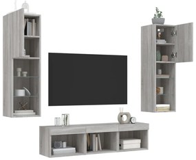vidaXL Έπιπλα Τοίχου Τηλεόρασης 5 τεμ. LED Γκρι Sonoma από Επεξ. Ξύλο