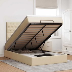 vidaXL Οθωμανικό κρεβάτι με στρώμα &amp; LEDs Cream 120x190cm ύφασμα