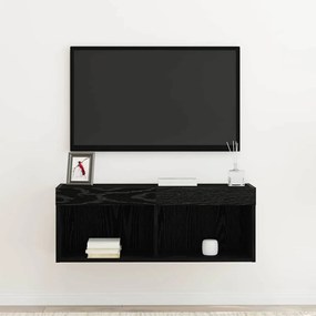 vidaXL Ντουλάπα τοίχου τηλεόρασης με φώτα LED Μαύρη Δρυς 80x30x30 εκ.