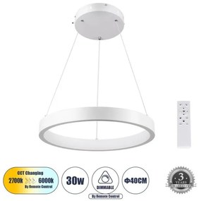 Κρεμαστό Φωτιστικό Οροφής LED CCT 30W 2356 lm NEMESIS Globostar-61156-Λευκό 61156