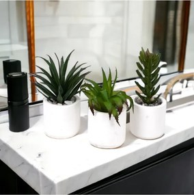 Stewehome Σετ 3 τεμαχίων τεχνητών κάκτων και σουκκulent σε μοντέρνο λευκό πλαστικό γλαστράκι