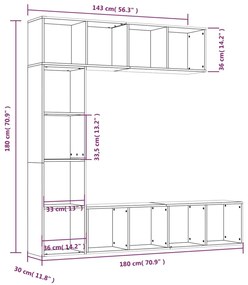 Σετ Επίπλων Τηλ. / Βιβλιοθήκης 3Τεμ 180x30x180εκ Γκρι Sonoma - Γκρι