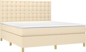 vidaXL Κρεβάτι Boxspring με Στρώμα &amp; LED Κρεμ 180x200 εκ. Υφασμάτινο