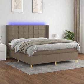 vidaXL Κρεβάτι Boxspring με Στρώμα &amp; LED Taupe 160x200 εκ. Υφασμάτινο