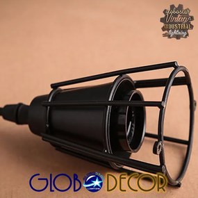 GloboStar® DROPS 01059 Vintage Industrial Κρεμαστό Φωτιστικό Οροφής Πολύφωτο Μαύρο Μεταλλικό Πλέγμα