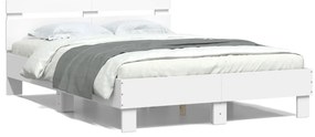 vidaXL Πλαίσιο Κρεβατιού με Κεφαλάρι / LED Λευκό 135 x 190 εκ.