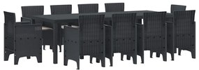 vidaXL Σέτ φαγητού για κήπο 11 pcs Ανθρακί Rattan Polt