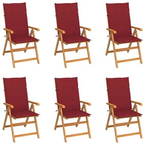 Καρέκλες Κήπου 6 τεμ. από Μασίφ Ξύλο Teak με Μπορντό Μαξιλάρια
