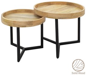 Τραπέζι σαλονιού Kelly σετ 2τεμ pakoworld μασίφ ξύλο φυσικό-μαύρο Model: 113-000014