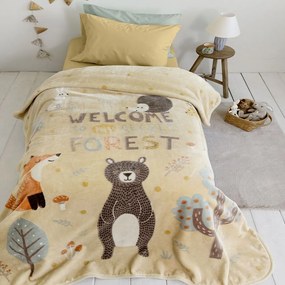 Κουβέρτα Παιδική Secret Forest Βελουτέ Beige-Multi Nima Μονό 160x220cm Βελούδο,Polyester