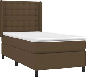 vidaXL Κρεβάτι Boxspring με Στρώμα &amp; LED Σκ.Καφέ 90x200 εκ. Υφασμάτινο