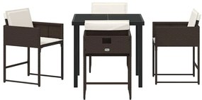 vidaXL Σέτ φαγητού για κήπο με μαξιλάρι 5 pcs Καφέ συνθετικό ρατάν