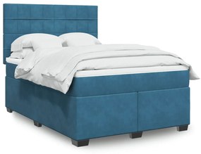 vidaXL Κρεβάτι Boxspring με Στρώμα Μπλε 140x190 εκ. Βελούδινο