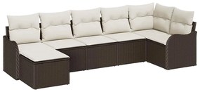 vidaXL Σετ Καναπέ Κήπου με μαξιλάρι 7 pcs Καφέ Πολυ ράταν