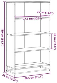 Βιβλιοθήκη Γκρι Sonoma 80,5x35x139 cm Ξύλινη κατασκευή - Γκρι