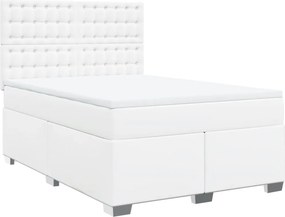 vidaXL Κρεβάτι Boxspring με Στρώμα Λευκό 160x200εκ.από Συνθετικό Δέρμα