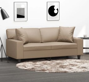 vidaXL Καναπές Διθέσιος Καπουτσίνο 140εκ. Συνθετικό Δέρμα με Μαξιλάρια