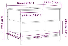 Τραπεζάκι Σαλονιού Μαύρο 70 x 50 x 50 εκ. Επεξ. Ξύλο/Μέταλλο - Μαύρο