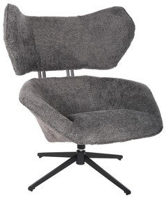 ARMCHAIR SWIVEL BRYLL  GREY BOUCLE-BLACK METAL BASE 86x90x97Hcm.