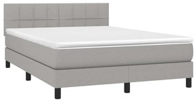 vidaXL Κρεβάτι Boxspring με Στρώμα &amp; LED Αν.Γκρι 140x200 εκ Υφασμάτινο