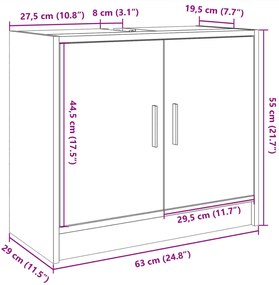 Ντουλάπι Νιπτήρα Grey Sonoma 63x29x55 εκ. Επεξεργασμένο Ξύλο - Γκρι