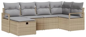 vidaXL Σετ Καναπέ Κήπου με μαξιλάρι 6 pcs Μπεζ Πολυ ράταν
