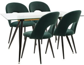 Τραπεζαρία Astrid-Jonah σετ 5τεμ γυαλί 10mm σκούρο πράσινο-μαύρο 140x80x75εκ