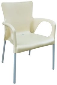 WOODWELL Ε306,4LARA Πολυθρόνα Pro Dining Στοιβαζόμενη, ALU Silver, PP - UV Protection Απόχρωση Εκρού 60x52x85cm Ε306,4