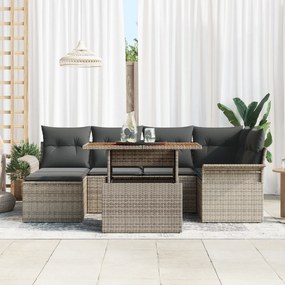 vidaXL Σετ 7 Τεμαχίων Καναπέ Κήπου με Μαξιλάρια Γκρι Πολυ Ρατάν