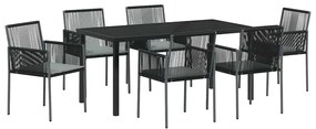 vidaXL Σέτ φαγητού για κήπο 7 pcs Μαύρο Πολυ ράταν
