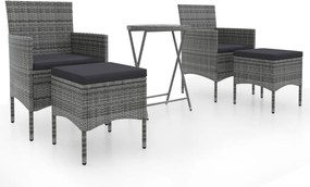 vidaXL Σετ Επίπλων Bistro Κήπου 5 τεμ. Γκρι Συνθ. Ρατάν/Ψημένο Γυαλί