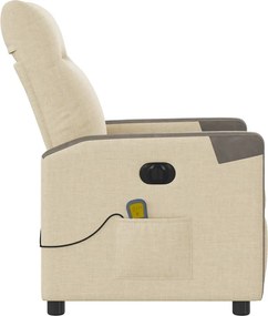 vidaXL Πολυθρόνα Μασάζ Ανακλινόμενη Ηλεκτρική Κρεμ Υφασμάτινη