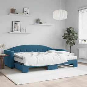 vidaXL Καναπές Κρεβάτι Συρόμενος Μπλε 80x200 εκ. Βελούδινος Στρώματα