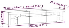 Έπιπλο Τηλεόρασης με LED Γκρι Σκυροδέματος 200x36,5x40 εκ. - Γκρι