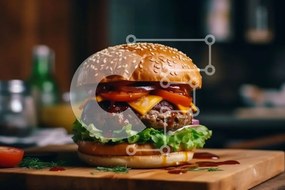 Intra Συλλεκτικό Ξύλινο Παζλ Plywood  4mm - Λαχταριστό Cheeseburger με γραφική αστική νυχτερινή θέα Σε Ξύλινο Κουτί - Διαστάσεις: 10x10 cm – 25 κομμάτια