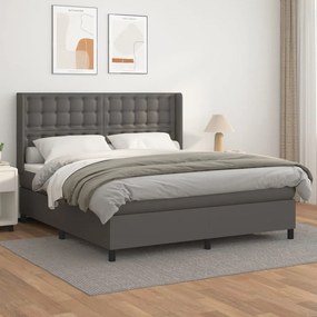 Κρεβάτι Boxspring με Στρώμα Γκρι 180x200 εκ. Συνθετικό Δέρμα