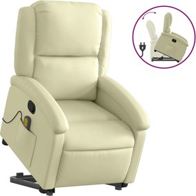 vidaXL Πολυθρόνα Ανακλινόμενη με Ανύψωση Κρεμ από Γνήσιο Δέρμα