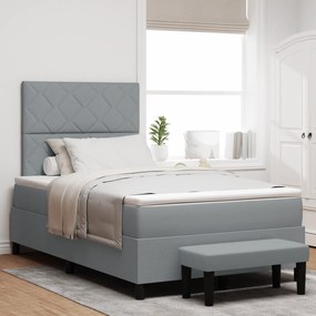 vidaXL Κρεβάτι Box Spring με Στρώμα & Πάγκο Ανοιχτό Γκρι 120x200 εκ. Ύφασμα